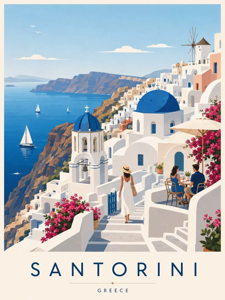 Create a premium editorial travel poster illustration of ...