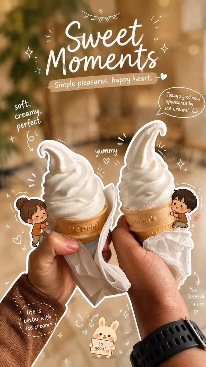 Close-up aesthetic photo of two hands holding vanilla sof...
