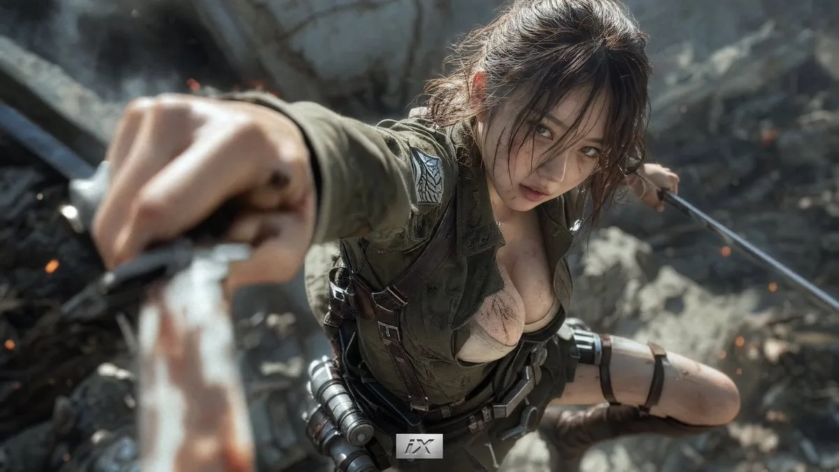 Cinematic tone, cute Japanese girl, 20s, slightly dirty with sweat an…