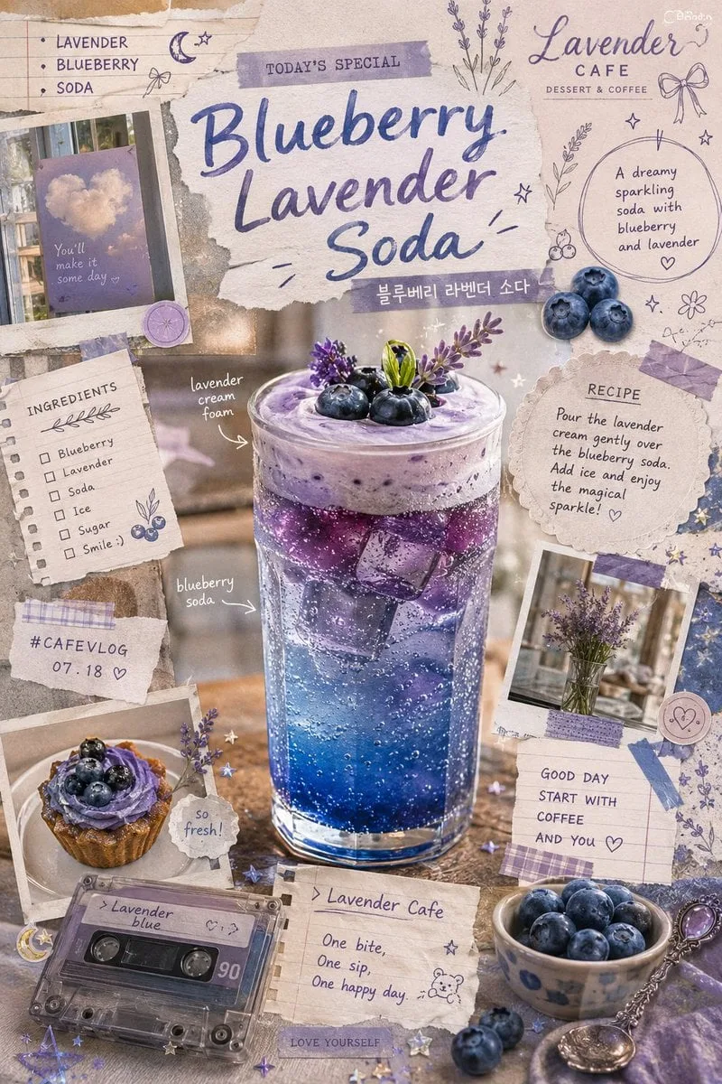 Vintage-inspired blueberry lavender soda scrapbook poster...