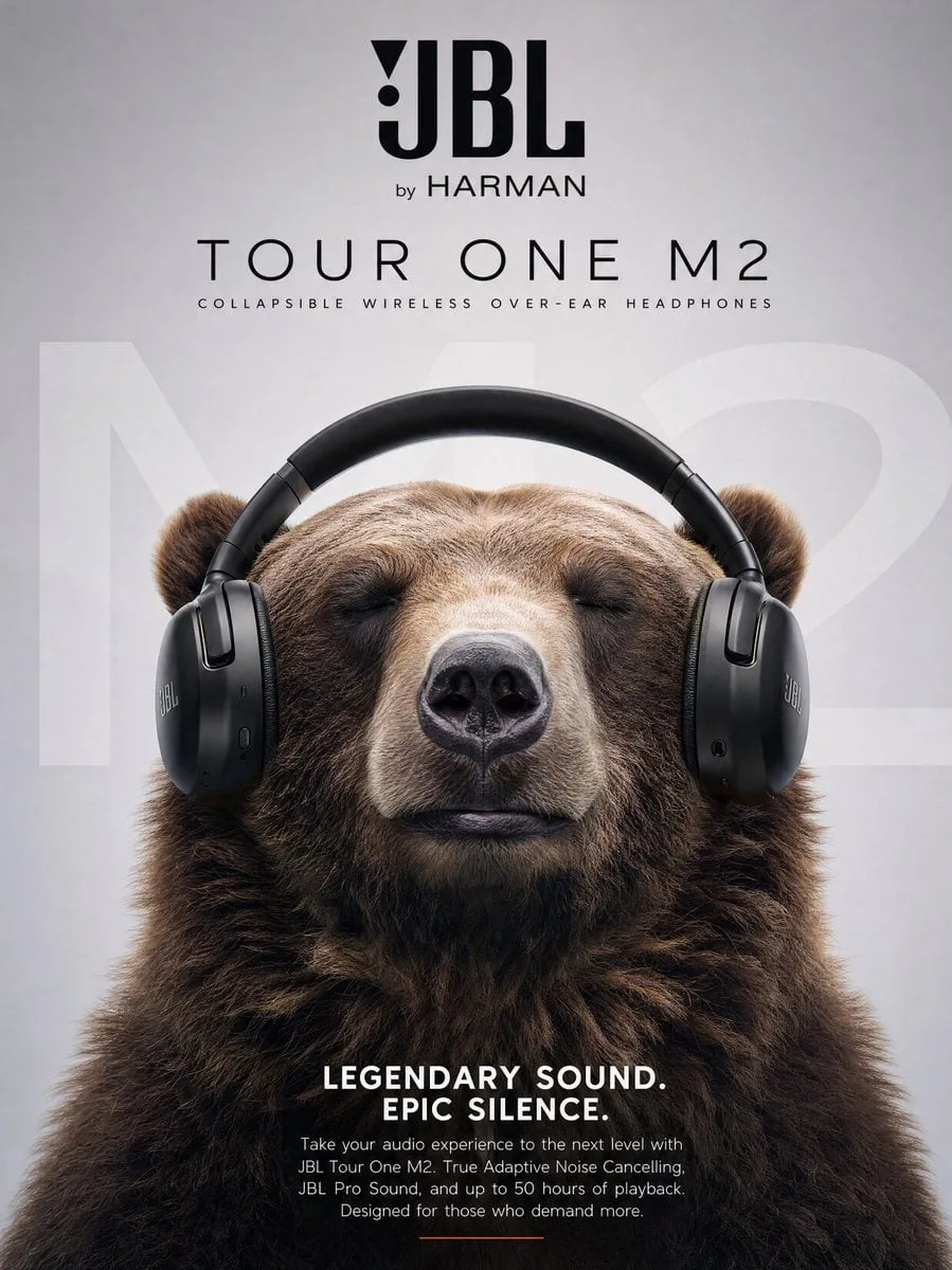 Ultra realistic commercial poster of a massive brown griz...