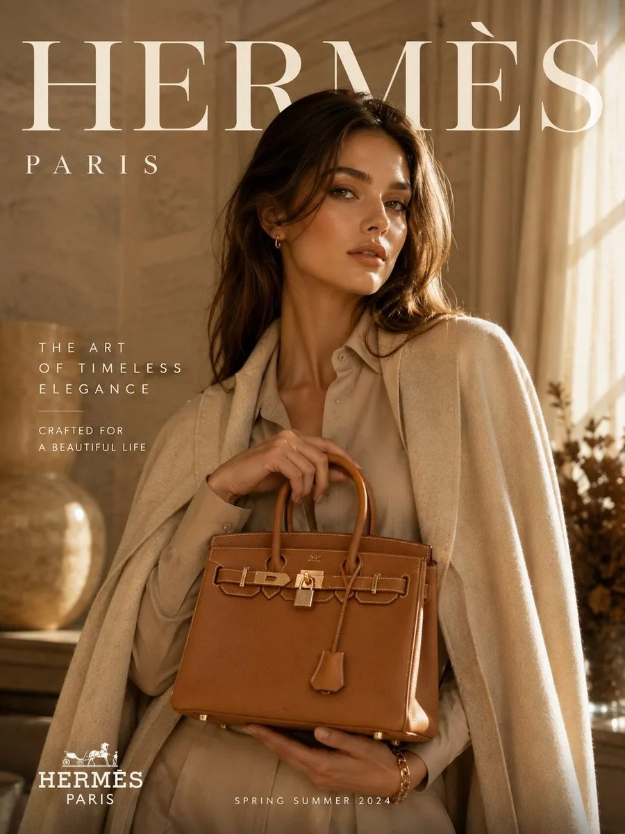 Create an ultra-premium luxury fashion campaign poster in...