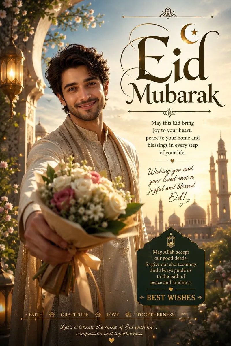 Generate a poster for wishing my X audience Eid Mubarak a...