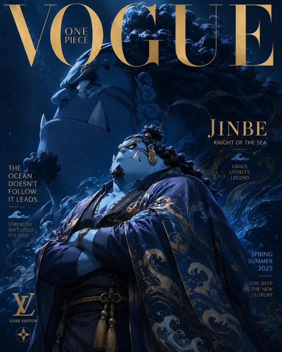 Luxury anime fashion magazine cover inspired by Vogue and...