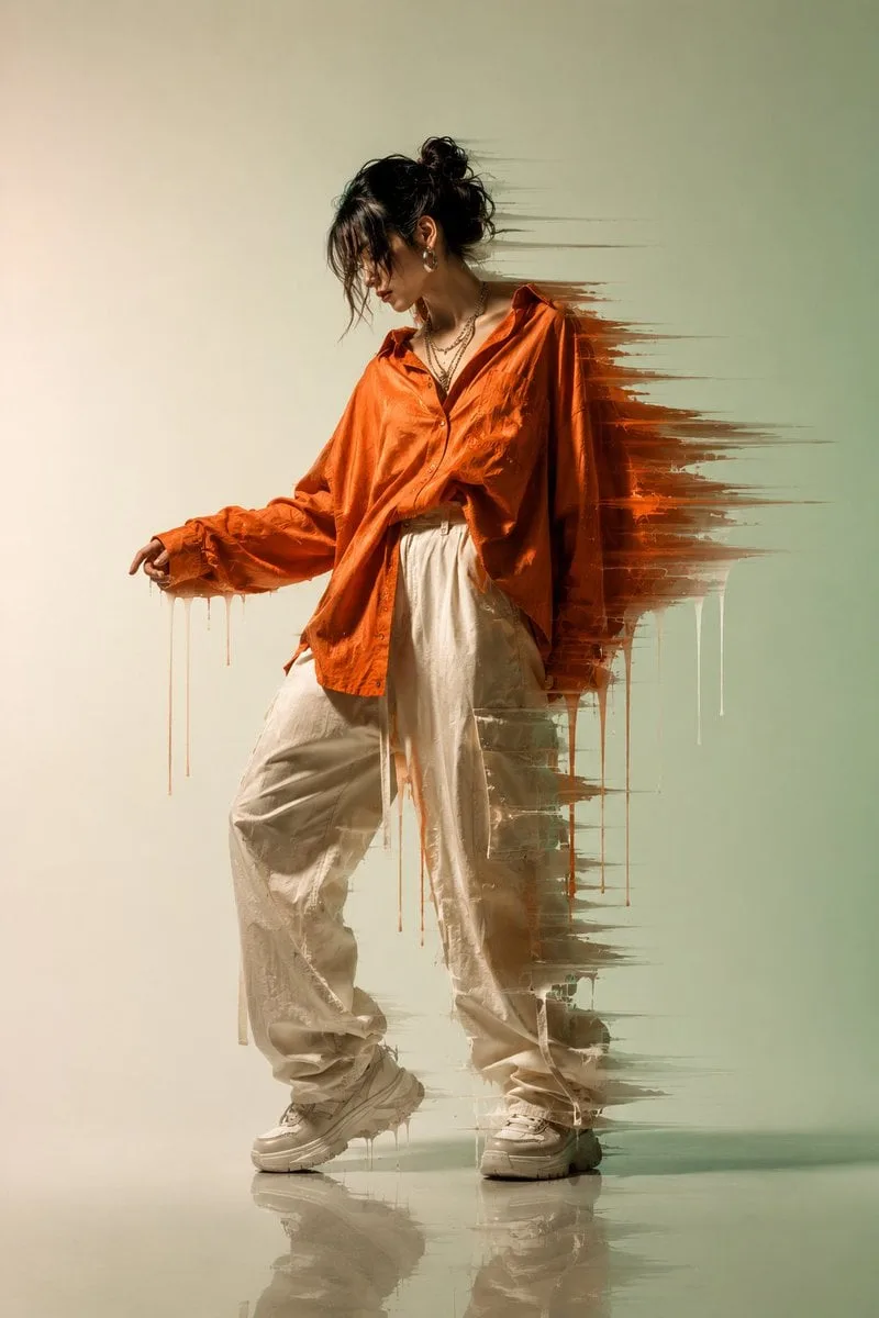 A cinematic editorial portrait of a stylish young woman s...