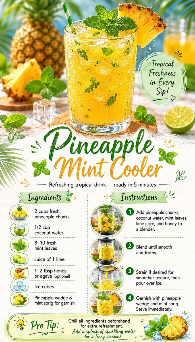 Create a beautiful, vertical recipe card for "Pineapple M...