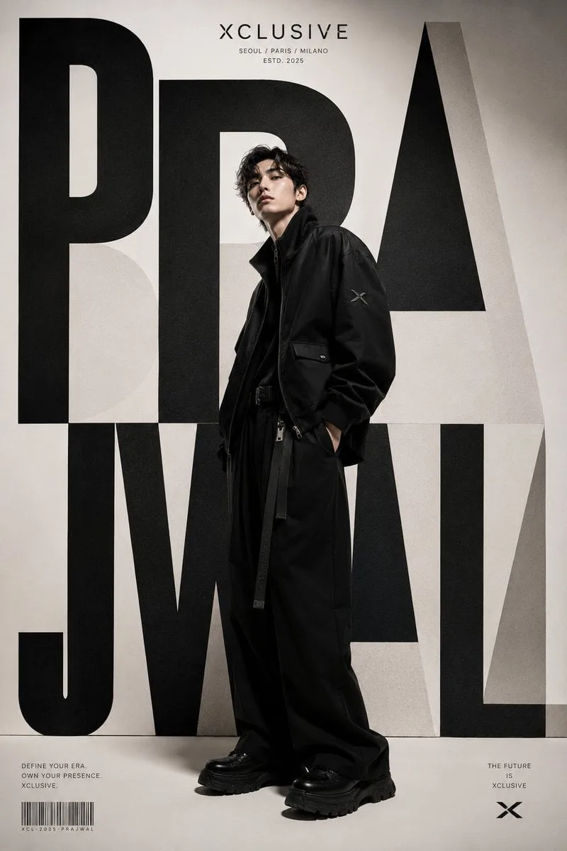 A world-class luxury fashion editorial poster for XCLUSIV...