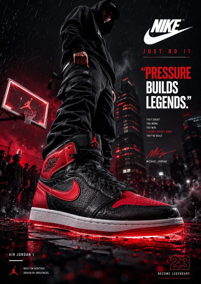 Create an ultra-premium footwear advertising poster desig...