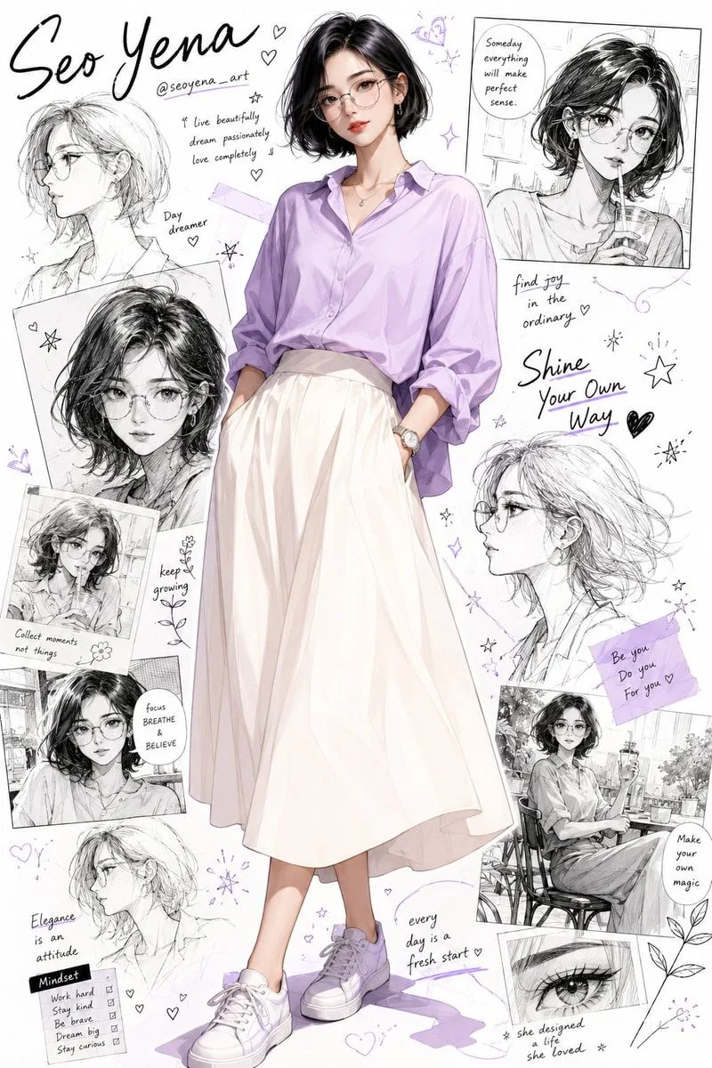 Semi-realistic anime-inspired portrait of a stylish young...