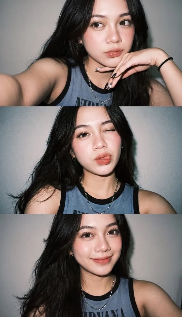 Ultra-realistic Gen Z selfie photo collage, three vertica...