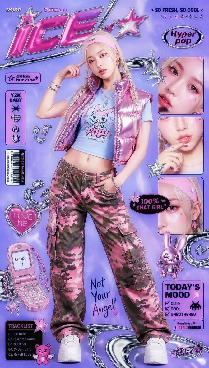 A vibrant Y2K hyper-pop aesthetic magazine cover / promot...