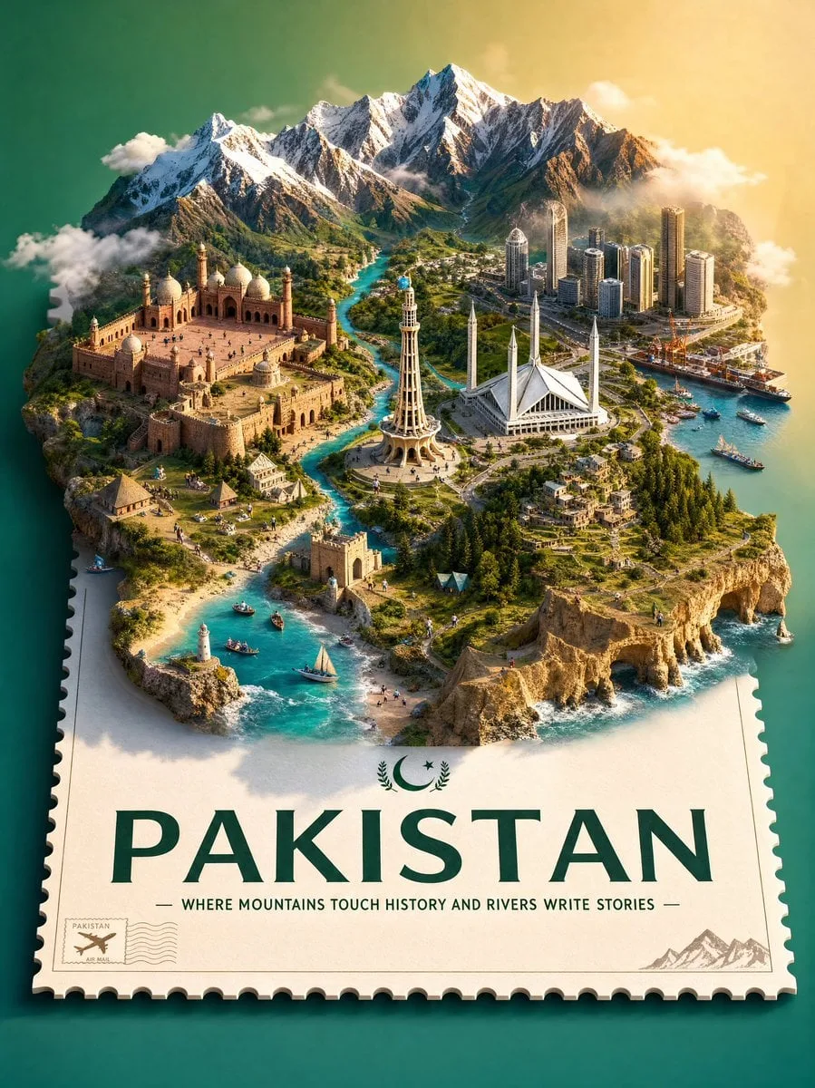 Create a premium stylized 3D isometric travel poster of P...