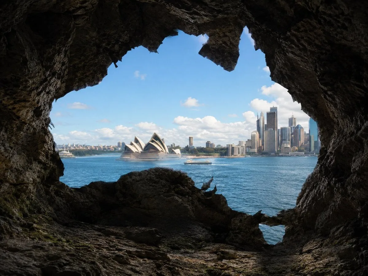 Create a photorealistic image viewed from inside a natura...