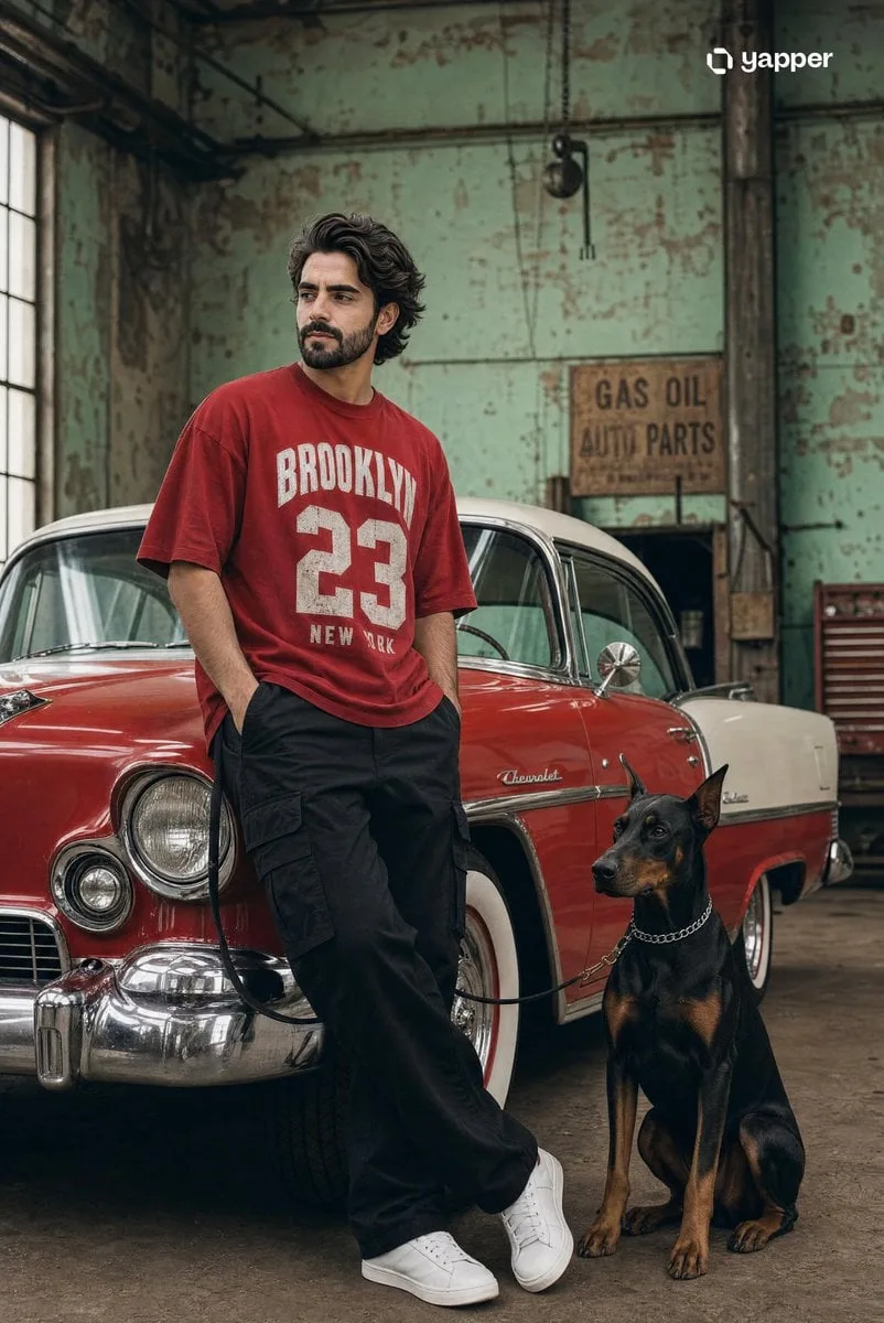 Cinematic streetwear fashion photoshoot. A confident youn...