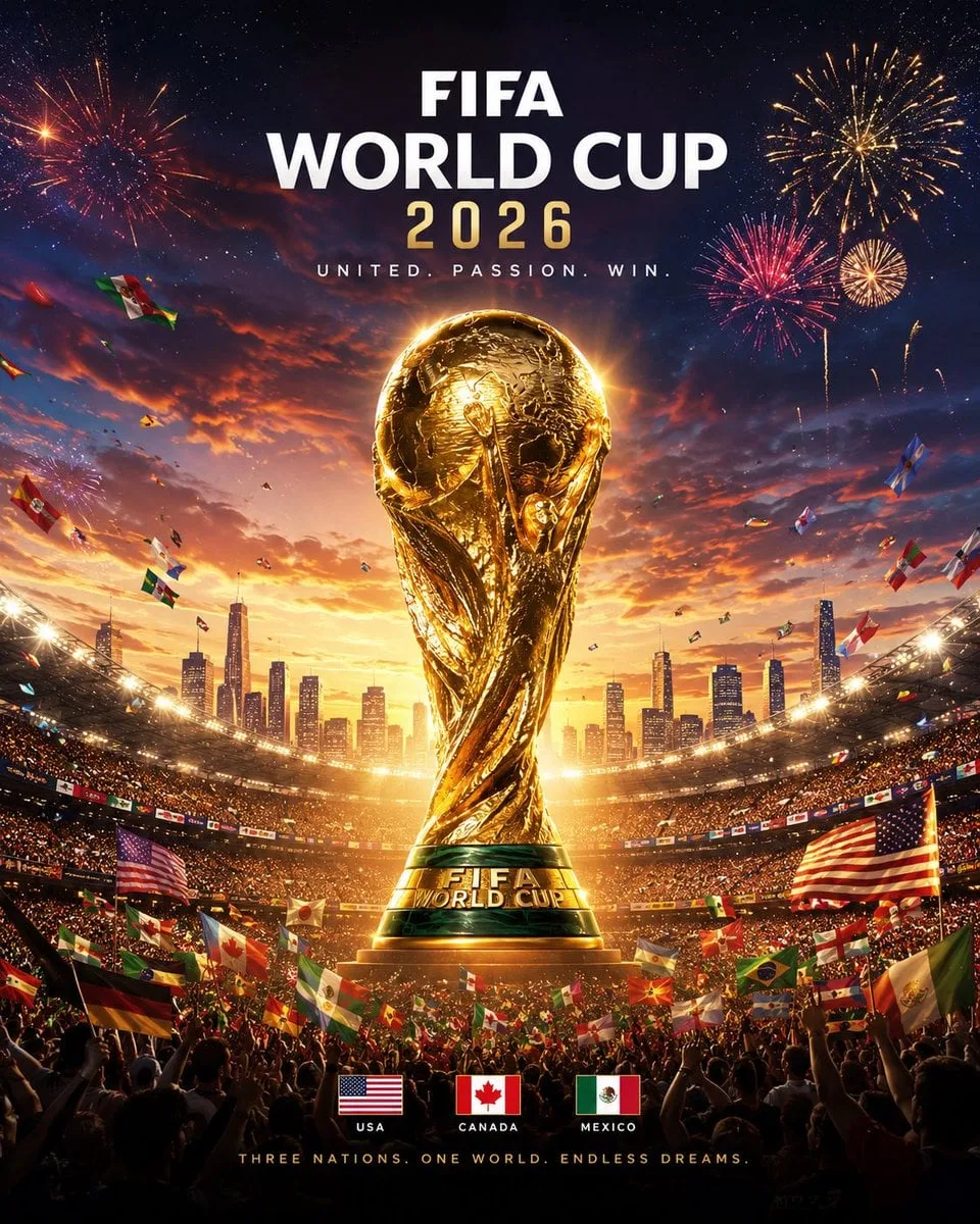 FIFA World Cup 2026 official-style cinematic poster, gian...