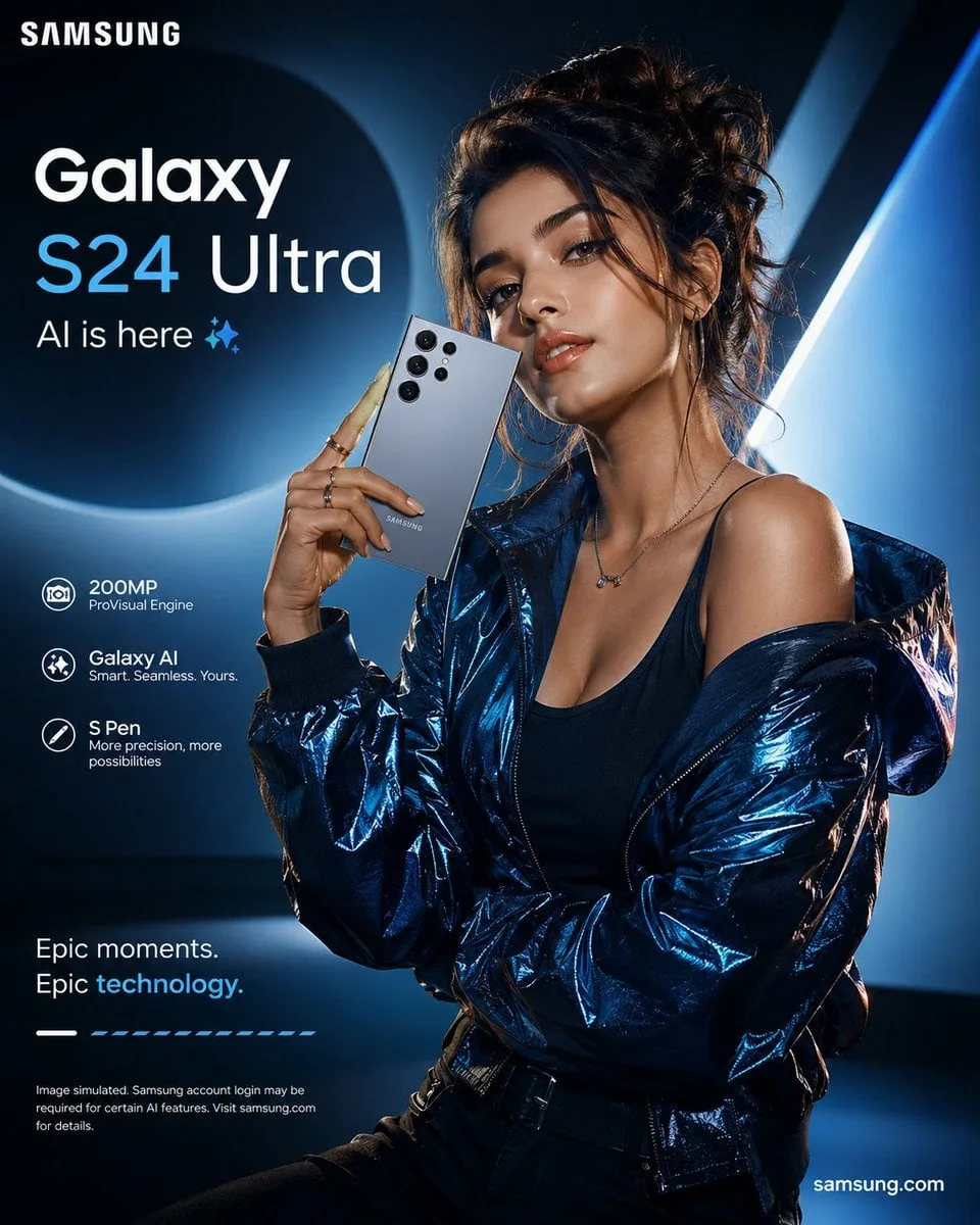 Create a premium smartphone advertising poster featuring ...