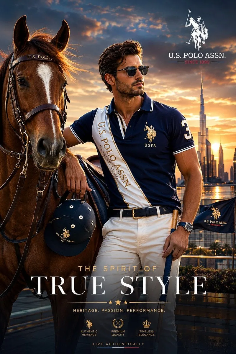 Create a premium luxury fashion campaign poster for U.S. ...
