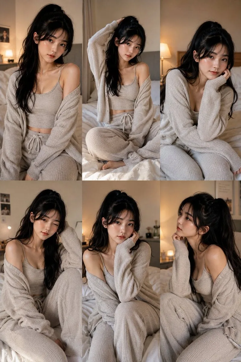 A 3×2 vertical editorial portrait collage featuring six c...