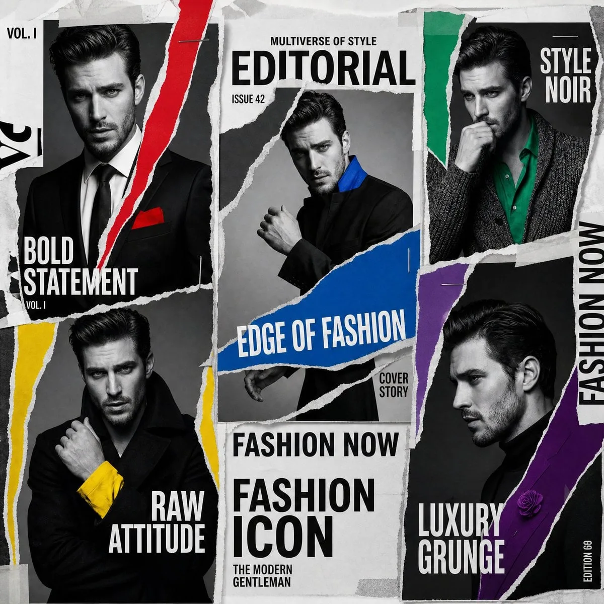 A luxury editorial multi-cover layout featuring the same ...