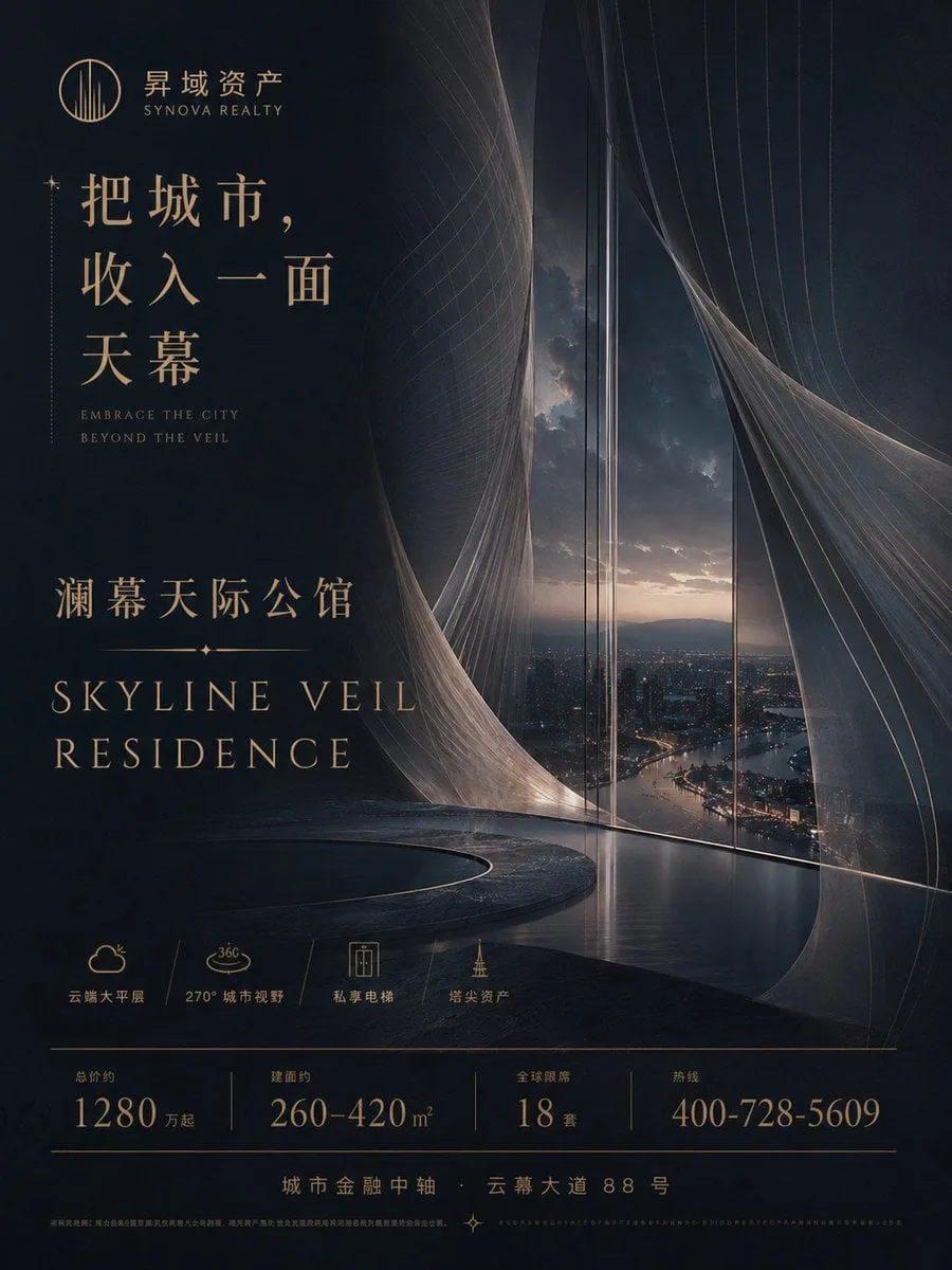 Generate a vertical advertising poster for a high-end real estate pro…
