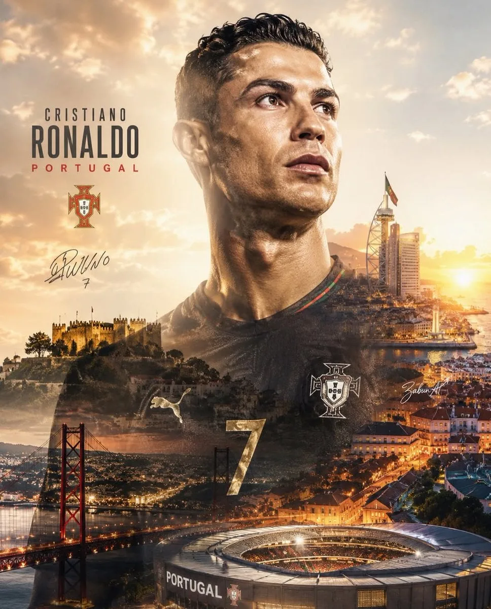 Create an epic double-exposure sports poster featuring a ...