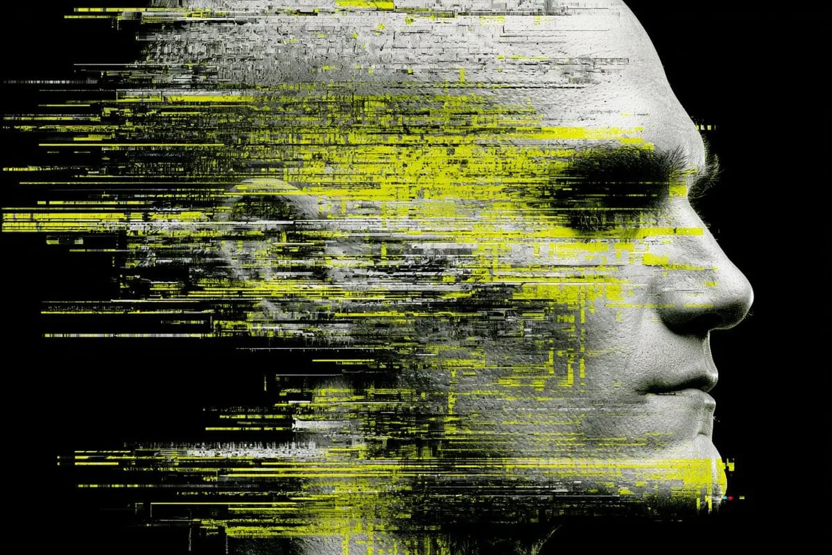 [SUBJECT] rendered in a Glitch Art Digital Dissolution st...
