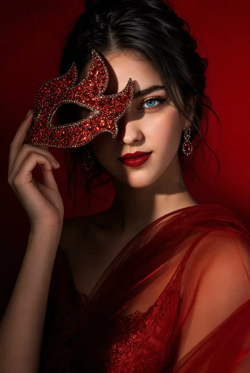 Editorial beauty portrait of a young woman holding a crys...