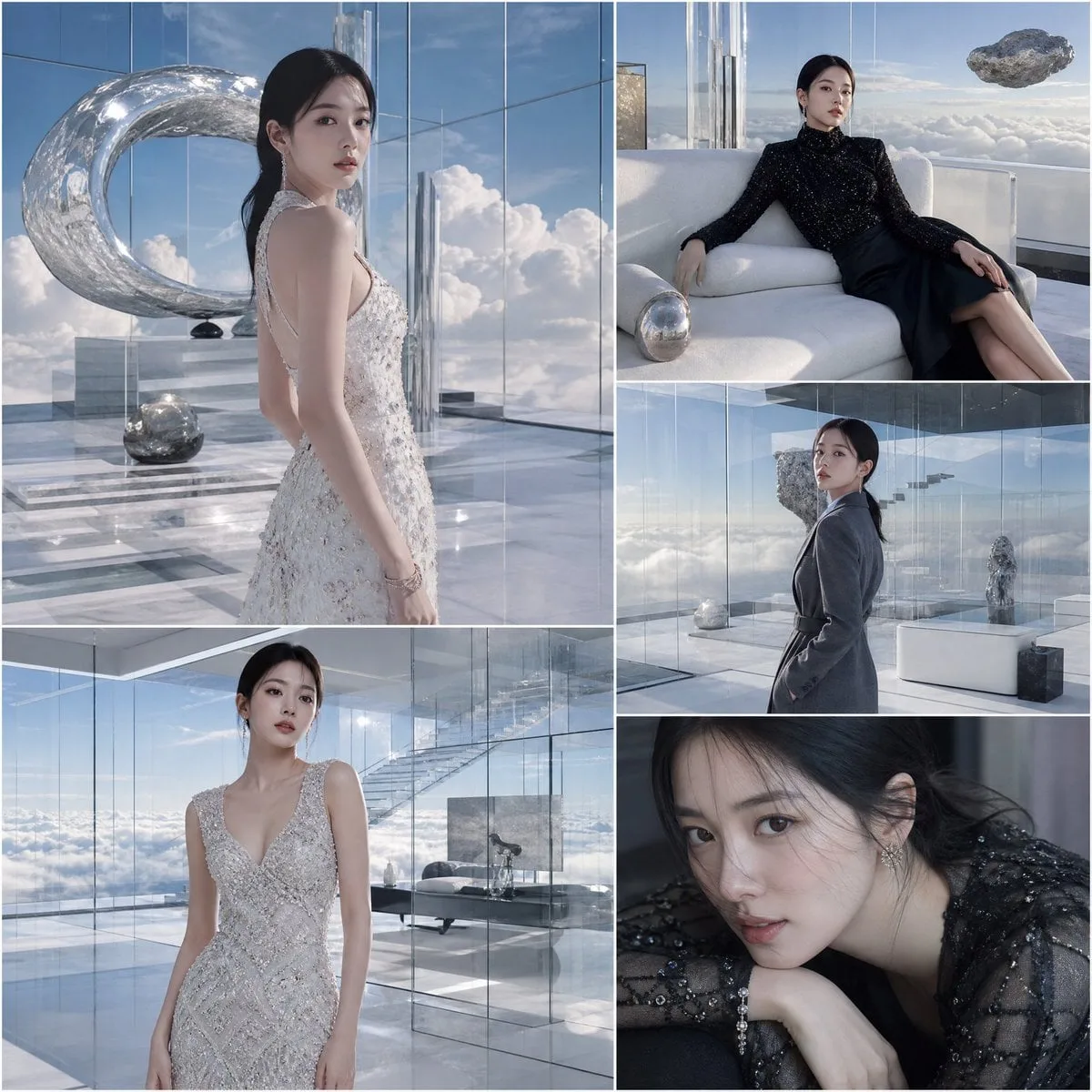 A luxury fashion collage featuring a stylish Korean femal...