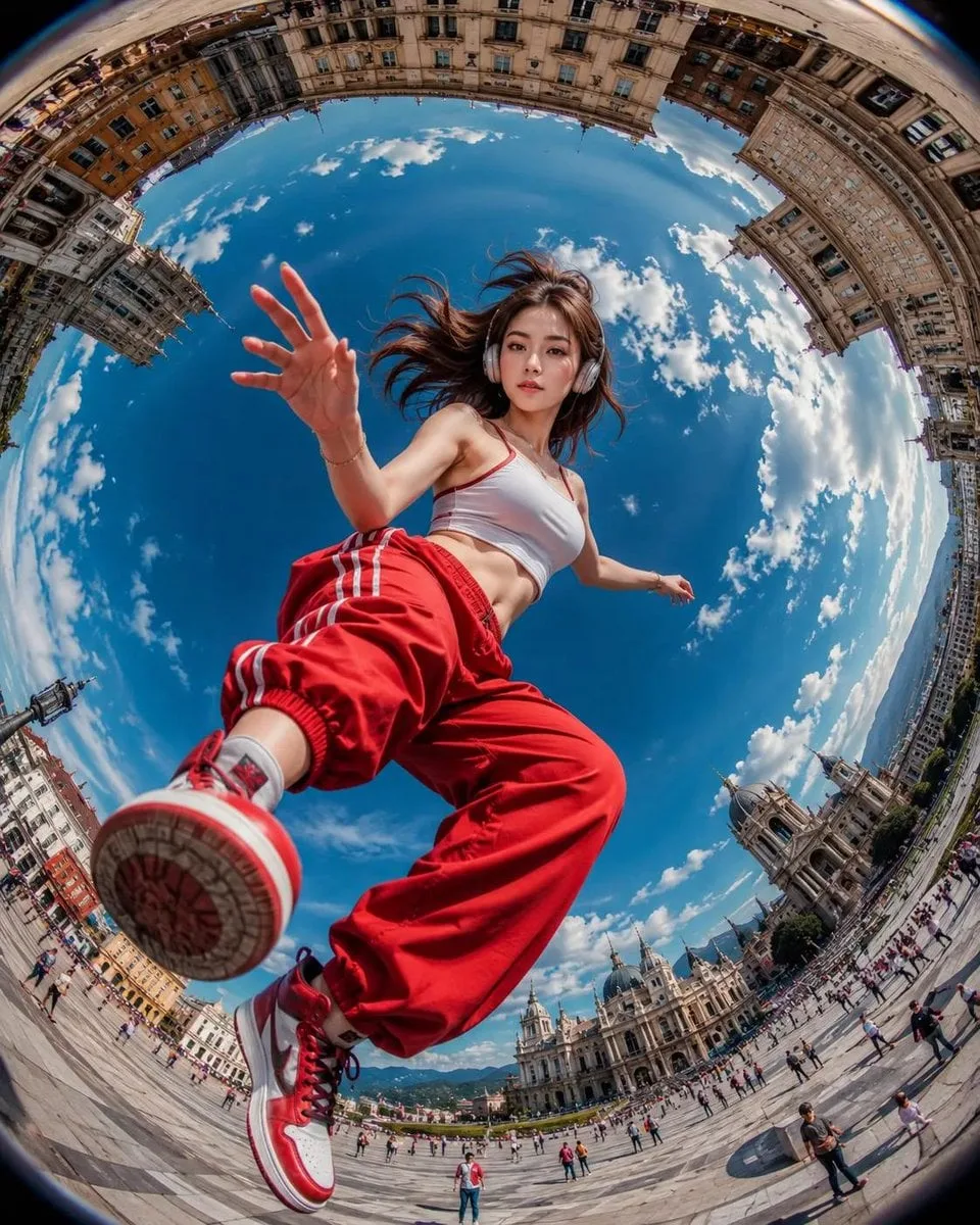 Ultra-realistic action photography, extreme fisheye lens ...