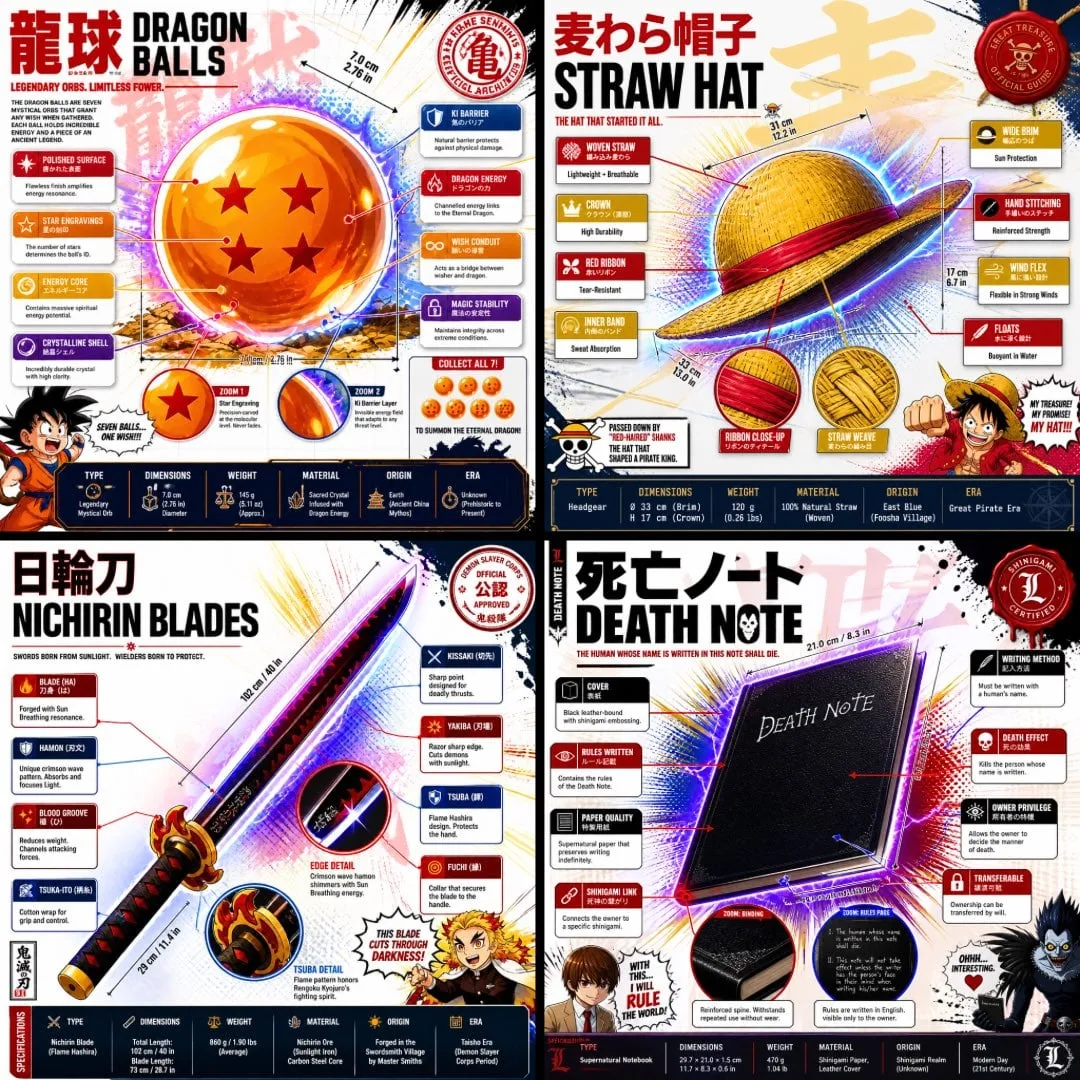 1:1 square anime infographic poster, premium official fan...
