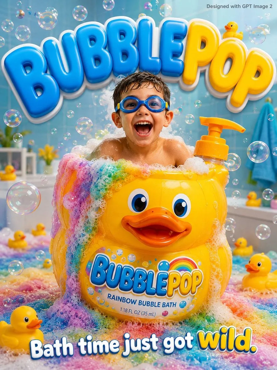 A fun bubbly kids advertisement poster. An excited young ...