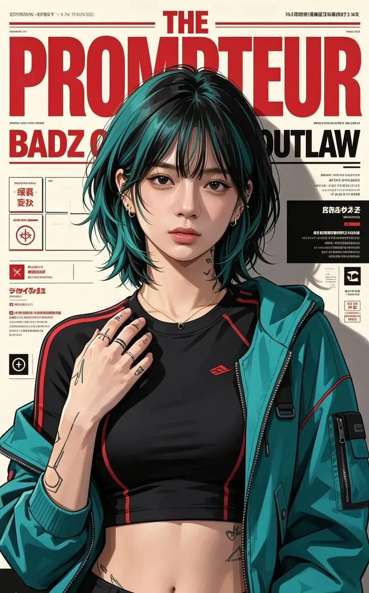 Ultra-detailed anime/editorial magazine cover illustratio...