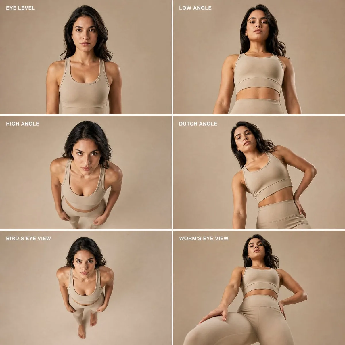 Ultra-realistic fashion editorial composite image, 6-pane...