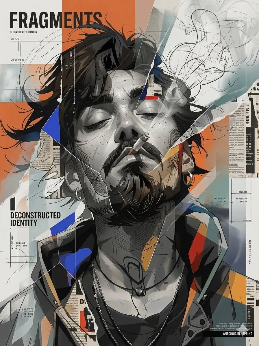 Ultra-detailed futuristic editorial mixed-media portrait ...
