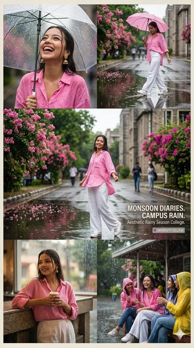 Aesthetic rainy season college portrait collage of a styl...