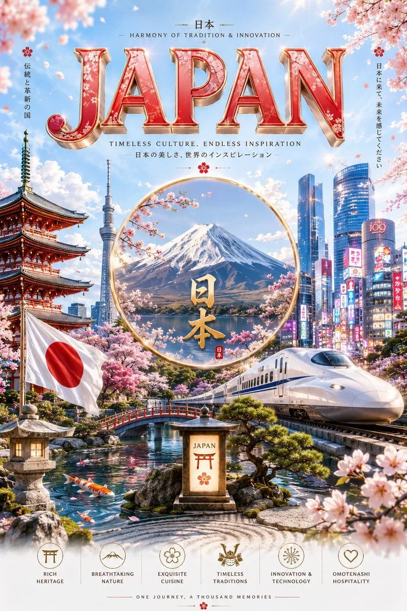 Ultra-premium cinematic 3D travel poster for [Country], b...
