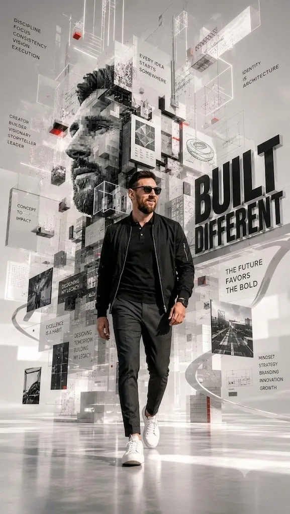 A futuristic monochrome motivational digital artwork feat...