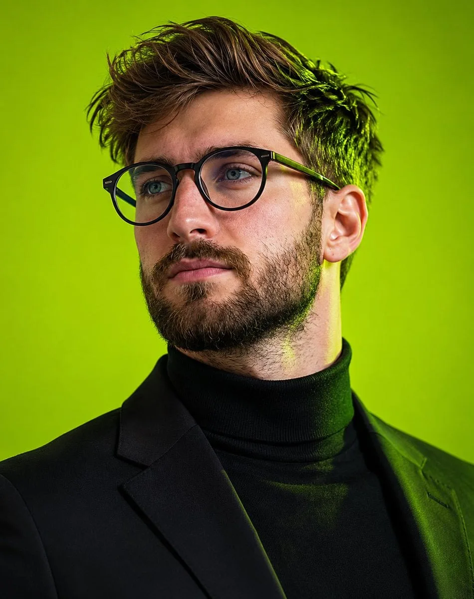 Ultra-realistic editorial portrait of a young man with to...