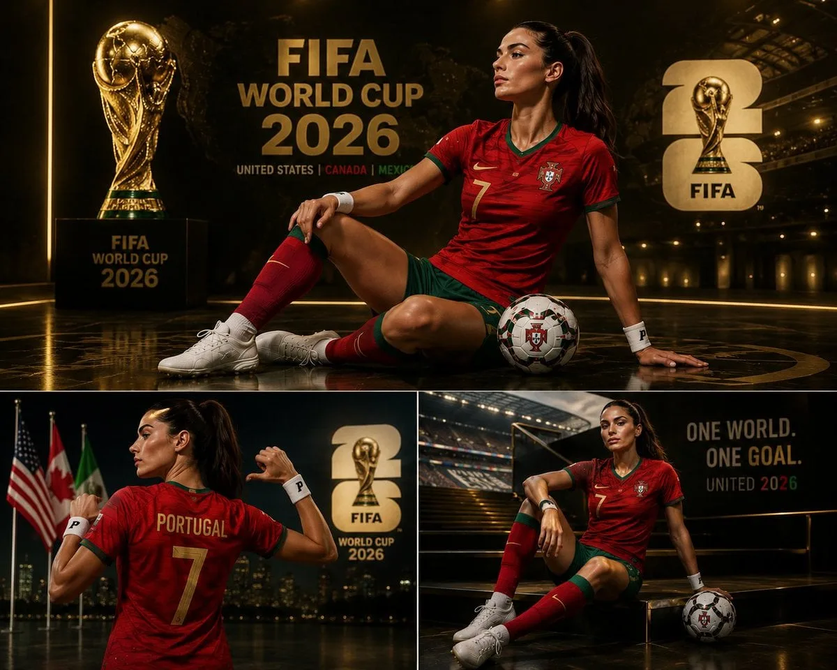 Create a premium 3-panel FIFA World Cup 2026 inspired spo...