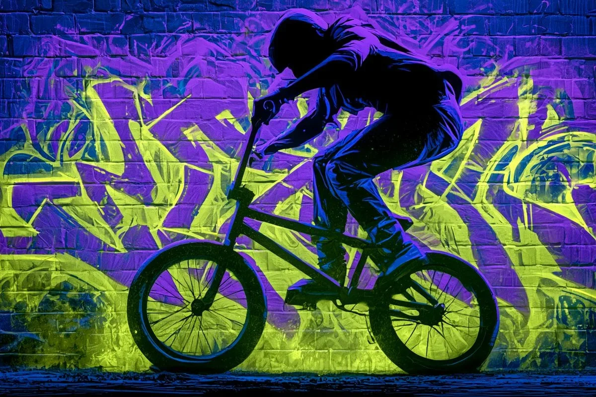 An urban graffiti glow silhouette of [Subject], with a bo...