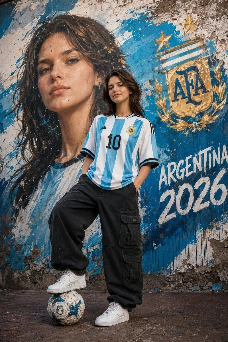 A confident young woman standing with one foot on a socce...