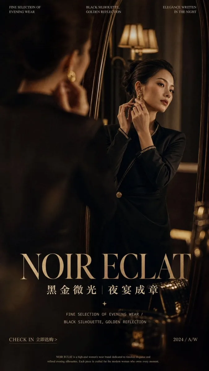 Create a vertical 9:16 high-end fashion campaign poster f...