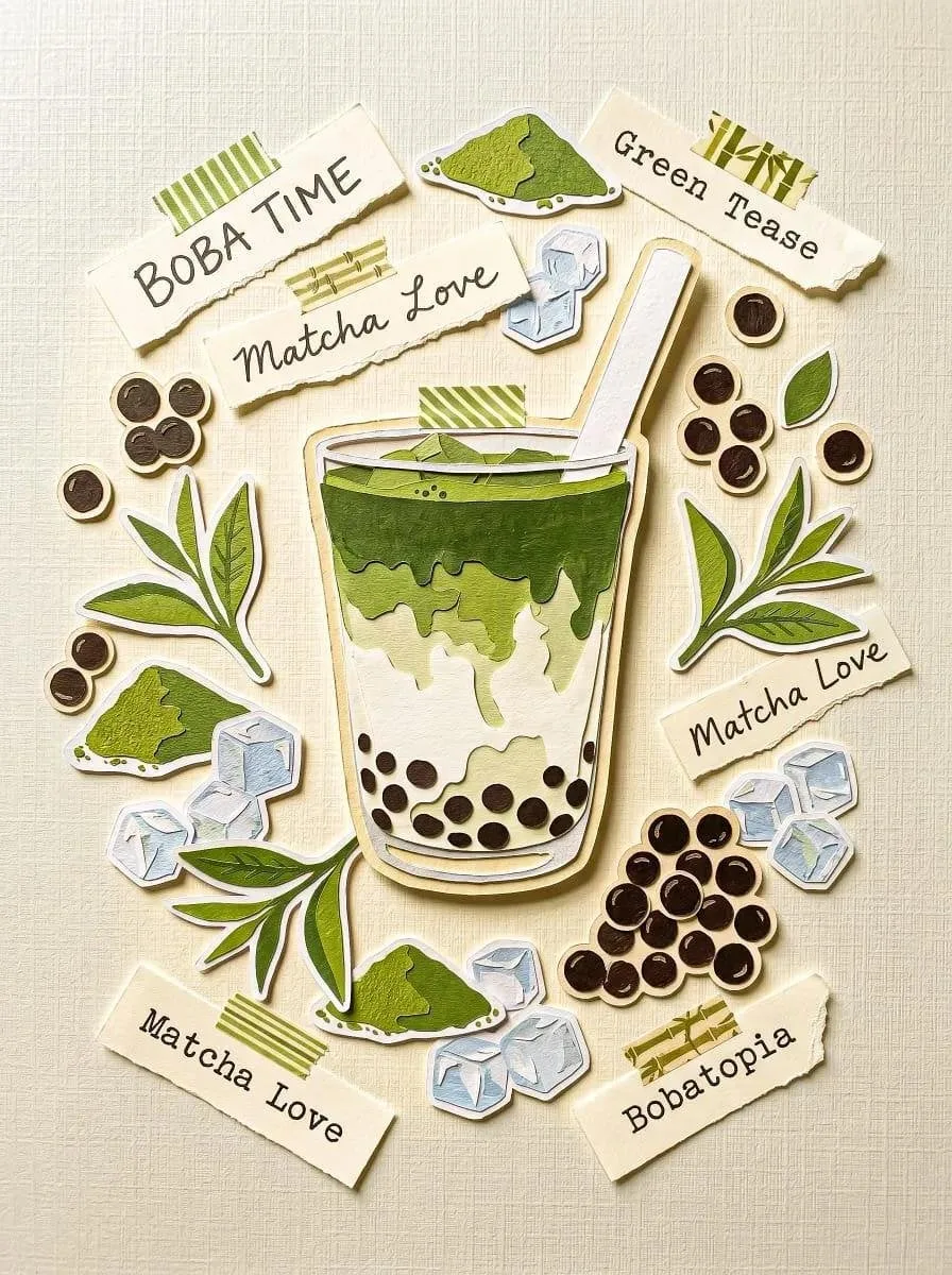 A central subject surrounded by sticker elements that fee...