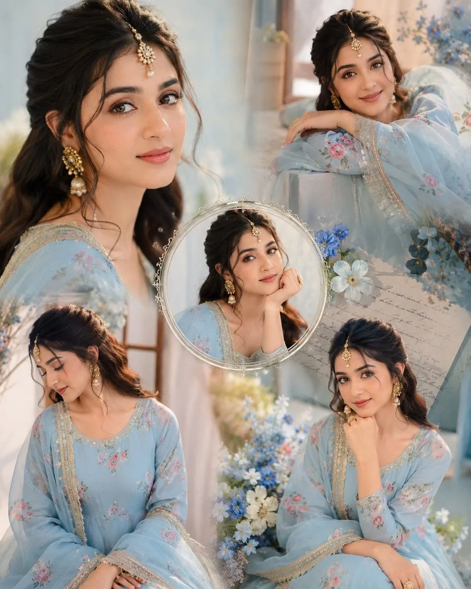Create a dreamy aesthetic portrait collage of a beautiful...