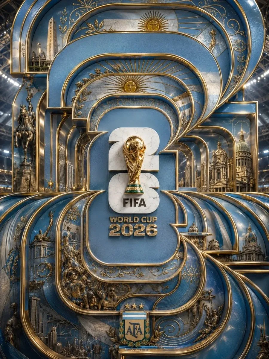 Ultra-luxury FIFA World Cup 2026 poster, monumental layer...