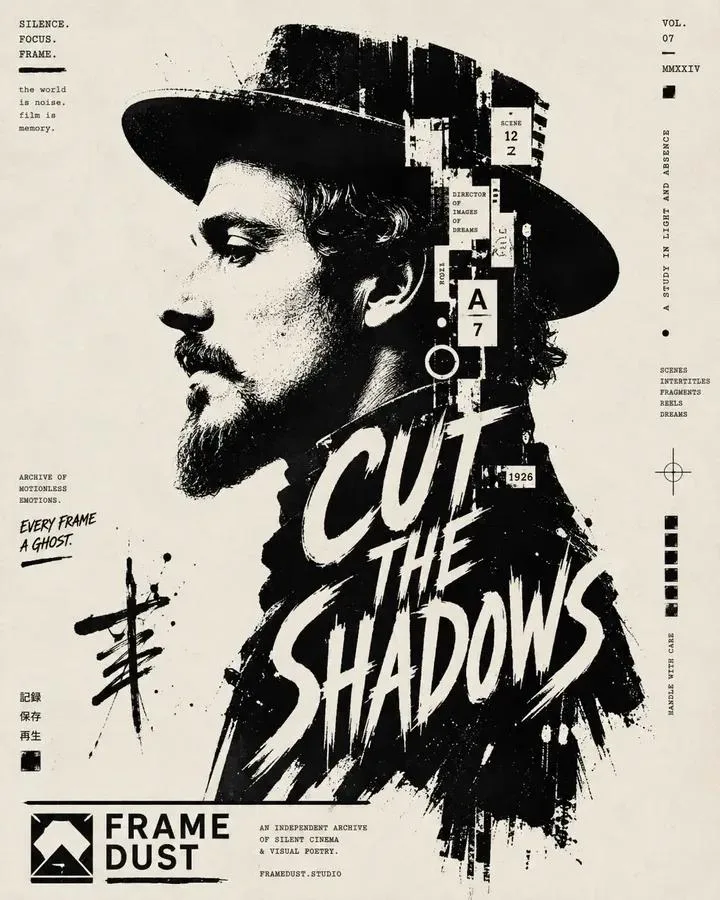 High-contrast black and white typographic portrait poster...
