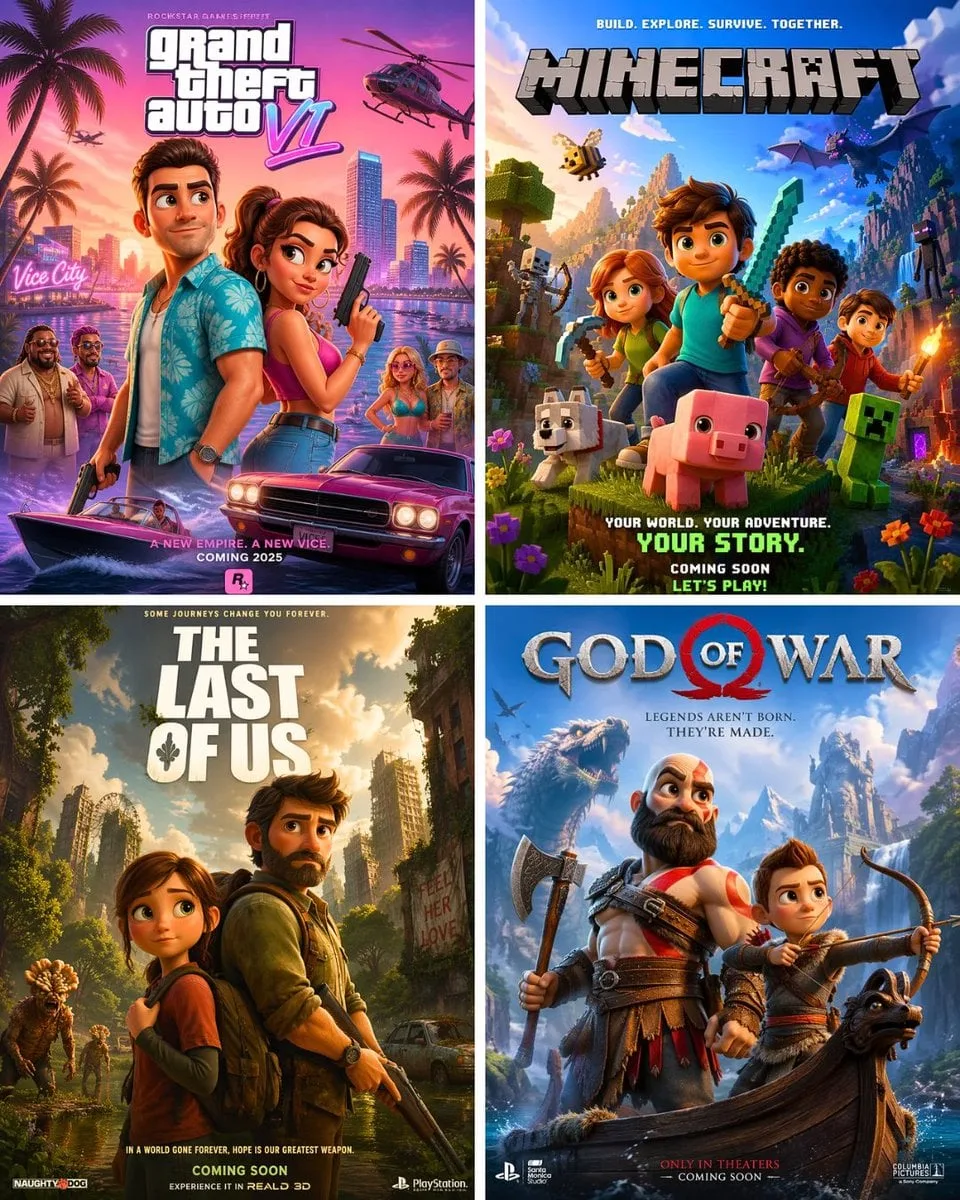 Pixar-style movie poster reimagining of the video game [V...