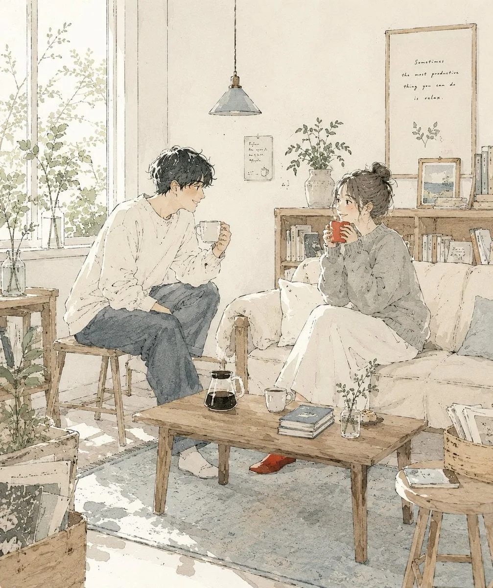 Create a delicate contemporary Japanese lifestyle illustr...