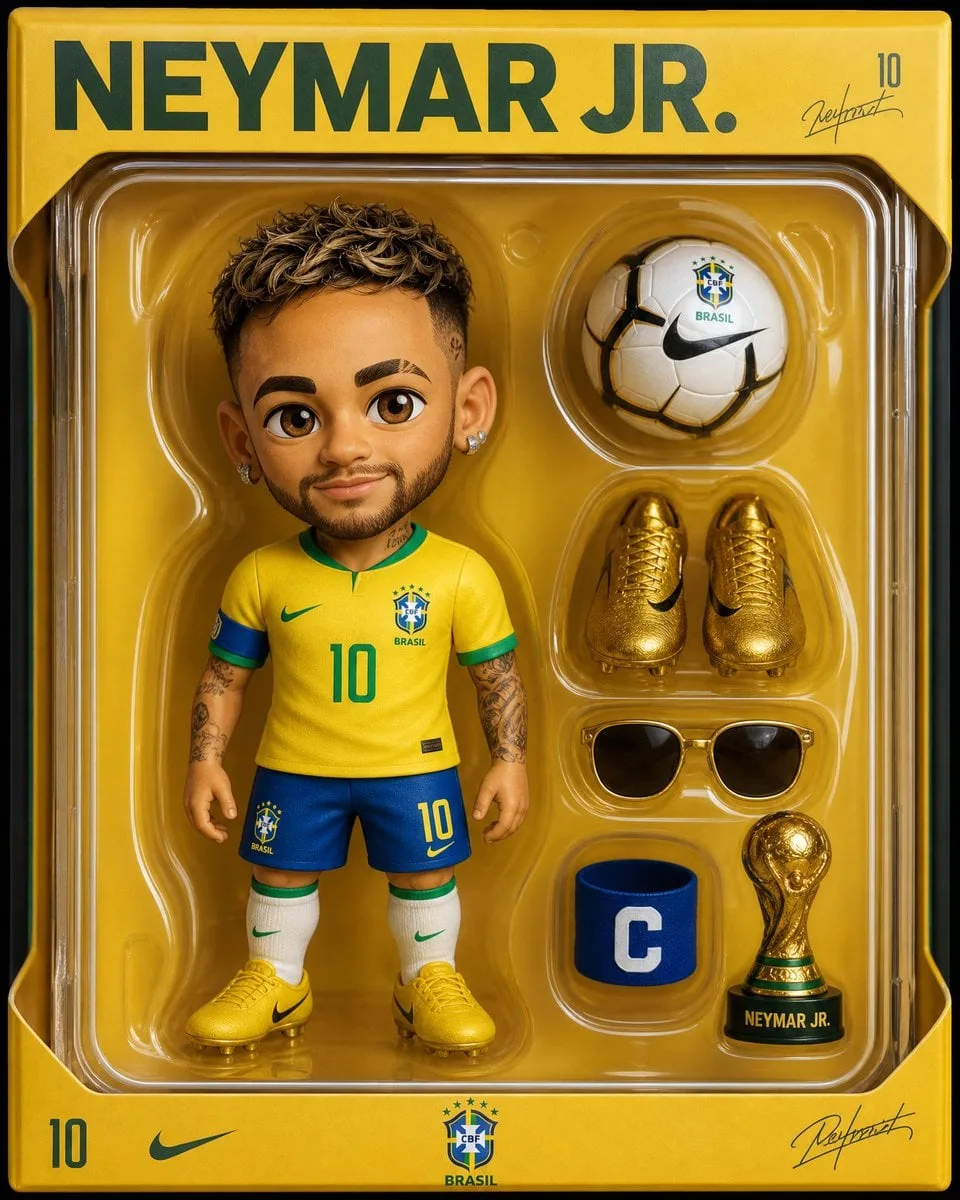Create a stylized collectible toy package featuring [Char...