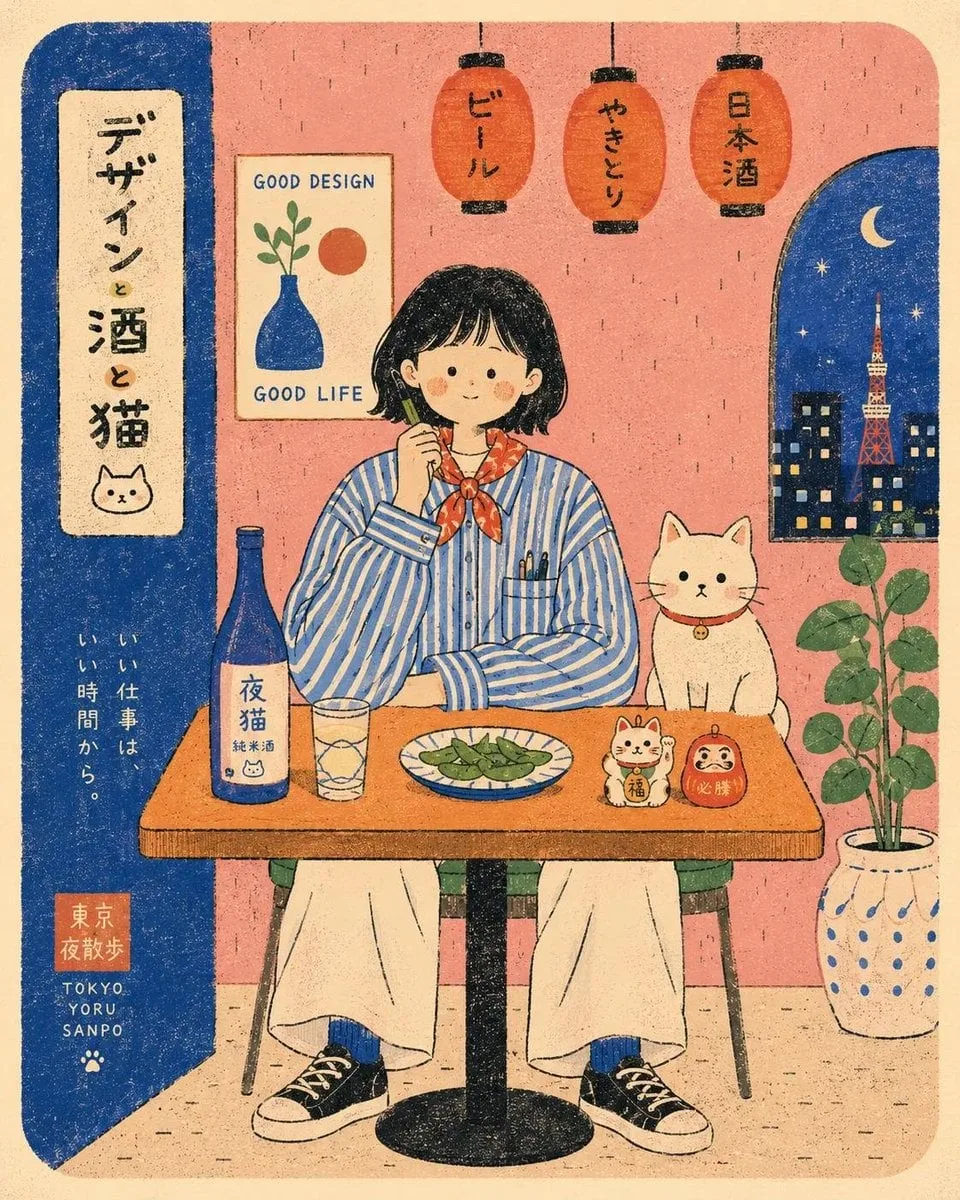 Flat modern risograph-style poster illustration of [Human...